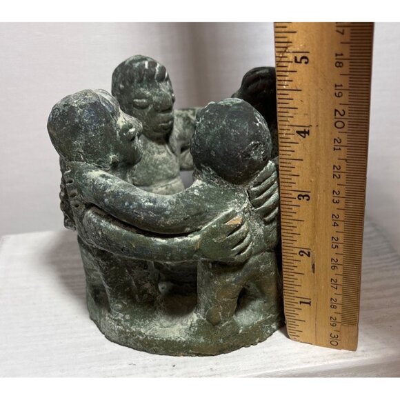 Circle of Friends Mayan Style Folk Art Terra Cotta 4 Friends Candle Holder Green - Picture 9 of 10